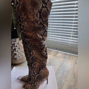 Jessica Simpson snakeskin OTK boots